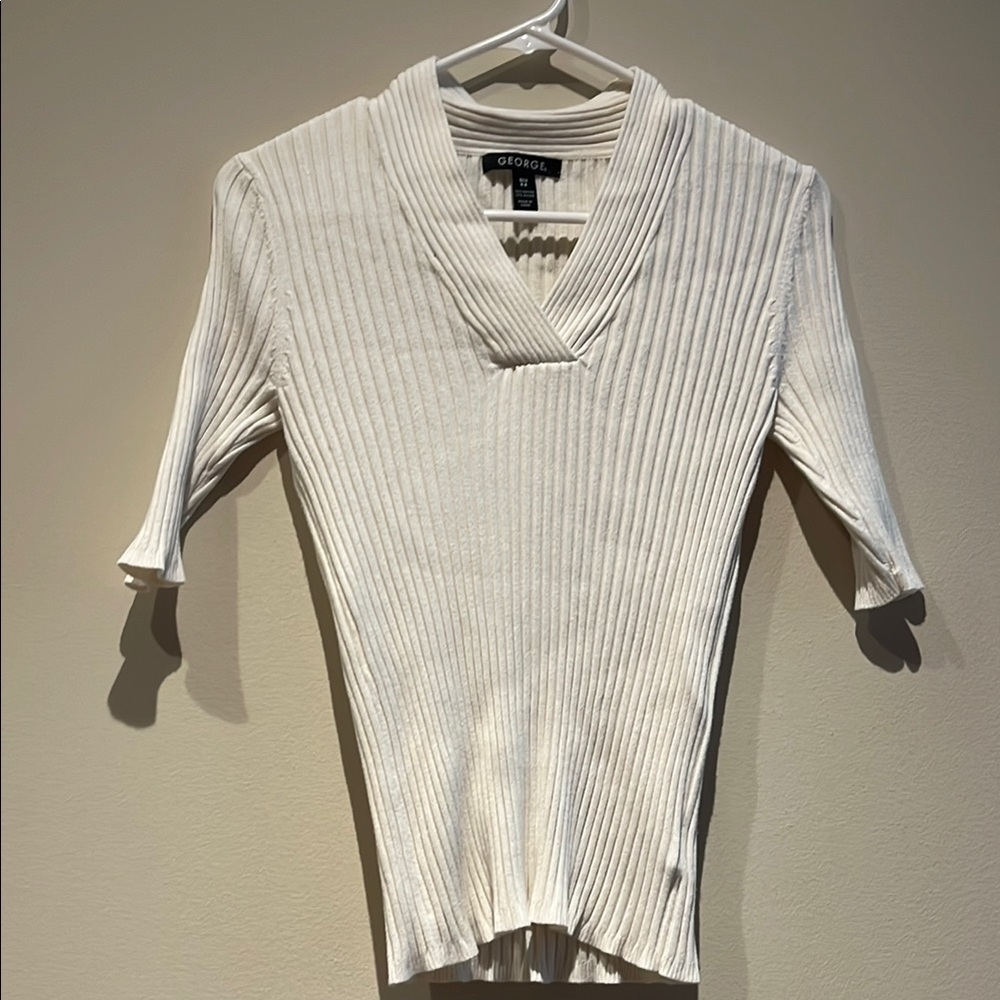 George Cream Ribbed V-Neck Top Siz2 4-6 - Picture 4 of 4